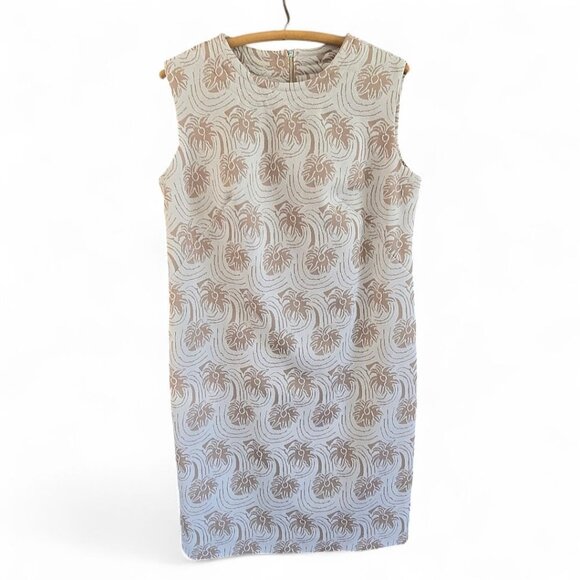 No Brand Dresses & Skirts - Sleeveless Vintage 1960s Floral Jacquard Shift Dress Beige White Size Medium